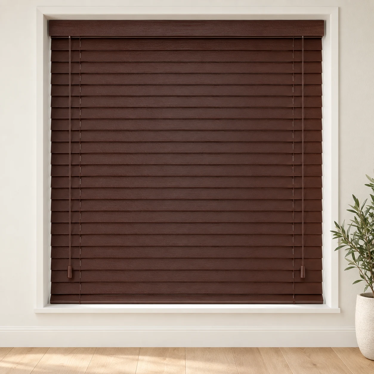 Antique Teak shown as a full blind in a neutral room