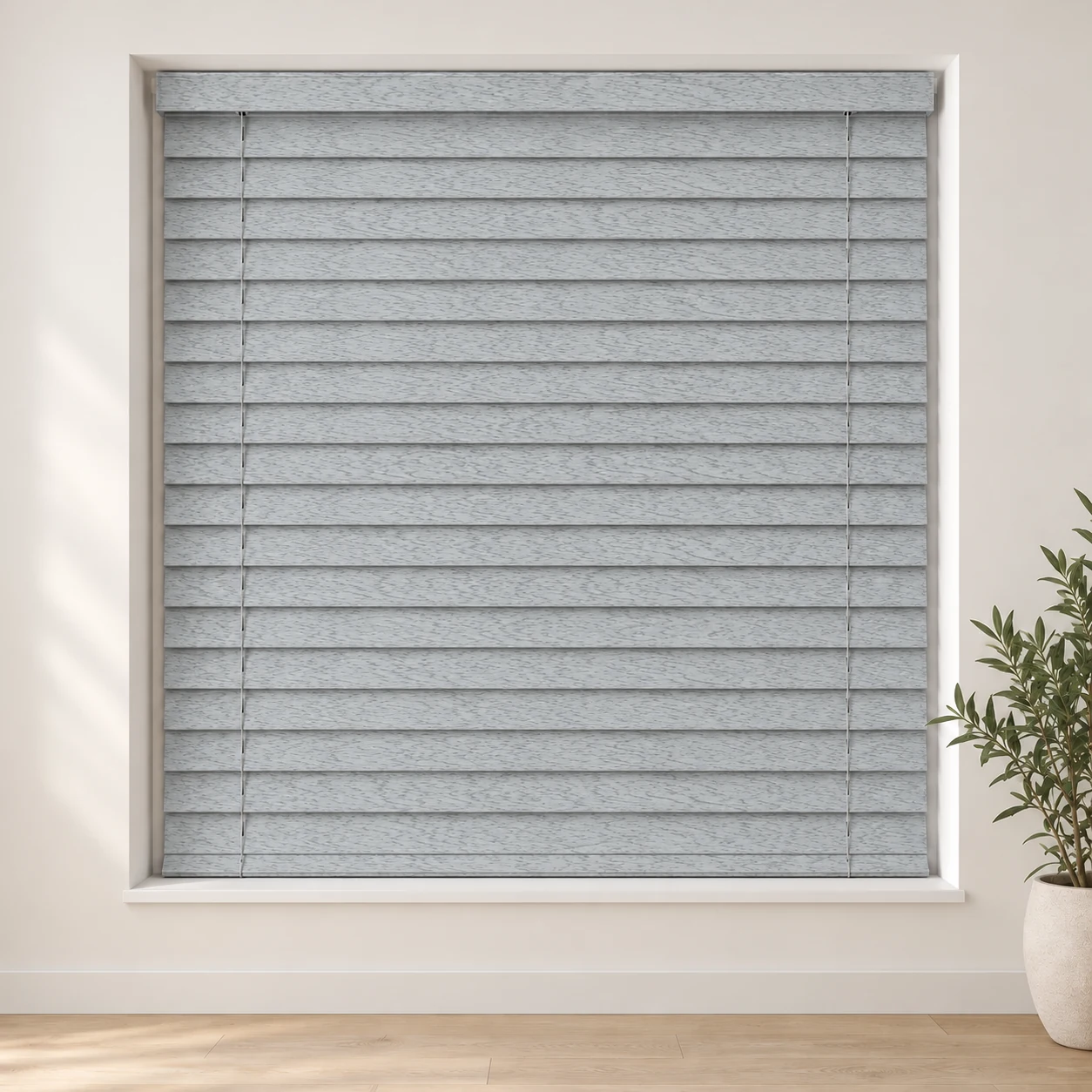 Ecowood Silver shown as a full blind in a neutral room