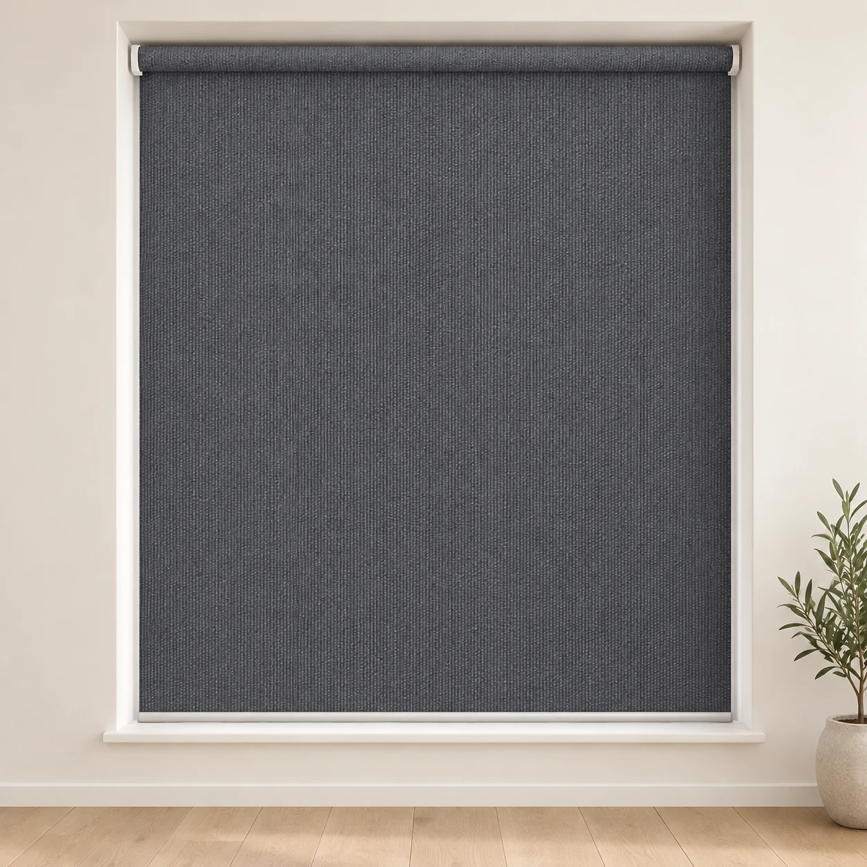 New Sheen Blockout Dark Grey shown as a full blind in a neutral room