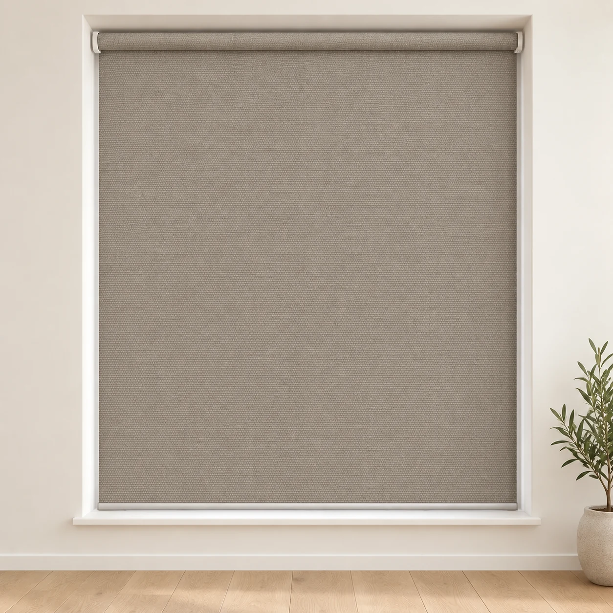 New Sheen Blockout Stone shown as a full blind in a neutral room