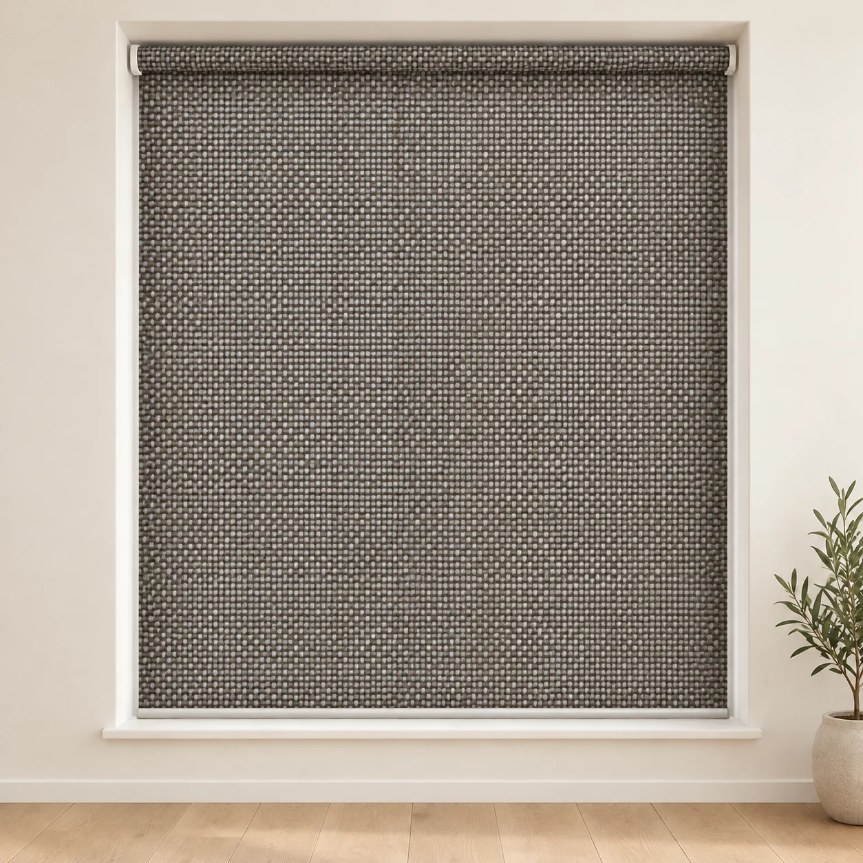 Sunshade Bronze/Grey shown as a full blind in a neutral room