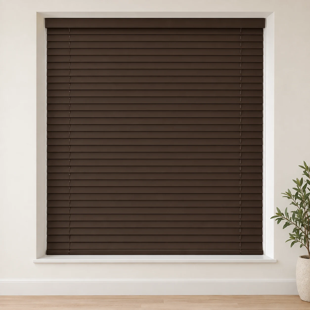 Chicory shown as a full blind in a neutral room