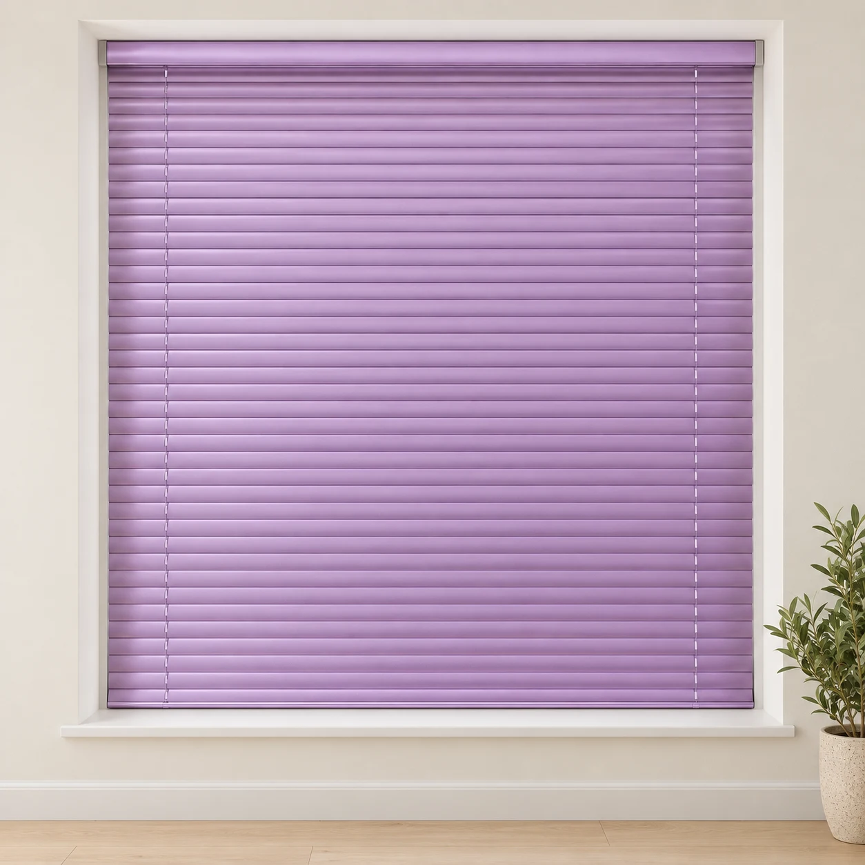 Lilac shown as a full blind in a neutral room