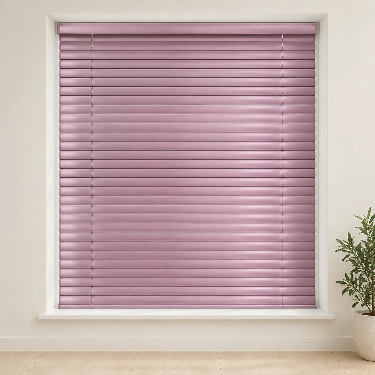 Pink shown as a full blind in a neutral room