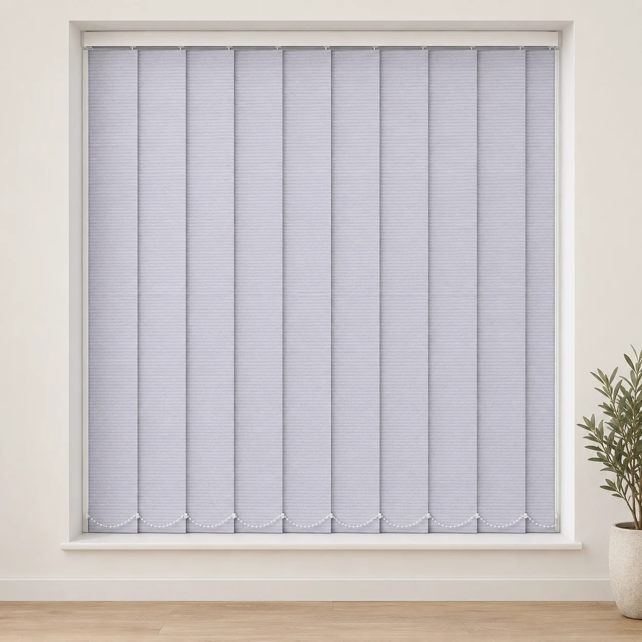 Alaska Sky Blue shown as a full blind in a neutral room