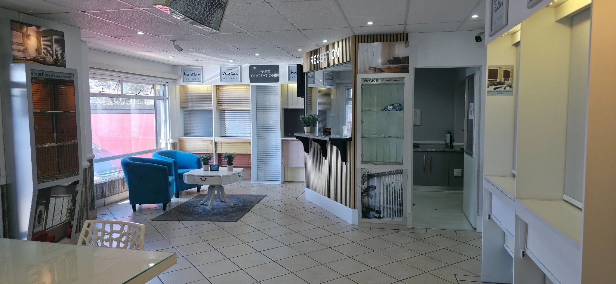 Inside the showroom — Our showroom, with blind displays, reception and a comfortable space to compare your options.